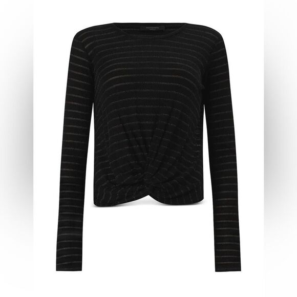 All Saints Carme Shimmer Stripe Twist Tee M Metallic Black Gold - Picture 2 of 10